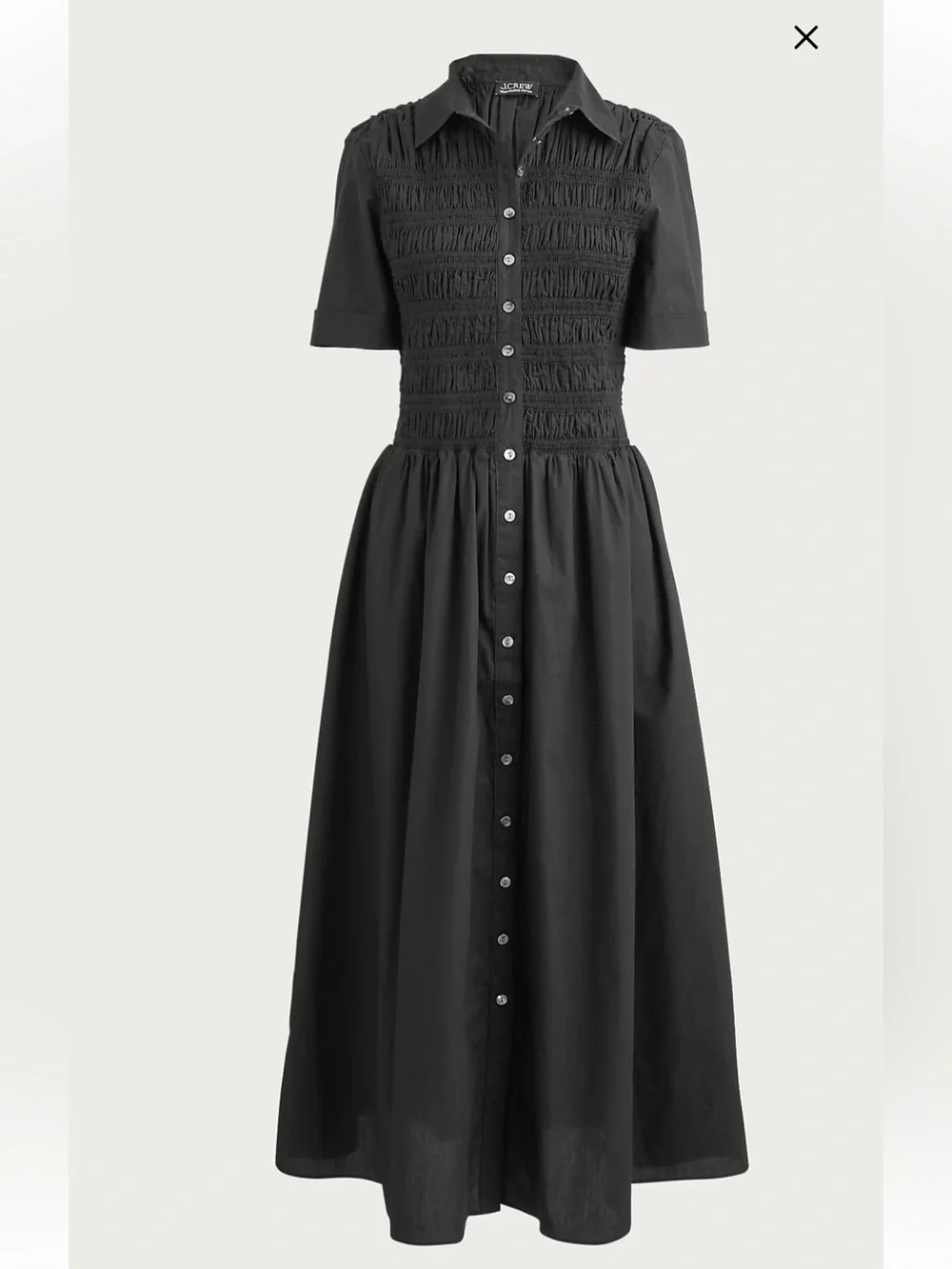 NWT $168 J. Crew Elsie Shirt Dress Cotton Poplin Black Size Small Midi Smocked